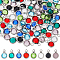 112Pcs 8 Colors 304 Stainless Steel with Glass Charms, Faceted Flat Round, Mixed Color, 9.5x6.5x2mm, Hole: 1.5mm, 14pc/color