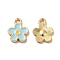 Alloy Enamel Charms, Golden, Flower Charms, Pale Turquoise, 12.5x10x1.5mm, Hole: 1.6mm