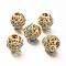 Matte Gold Color Brass Hollow Beads, with Enamel, Long-Lasting Plated, Round, Deep Sky Blue, 10.5~11mm, Hole: 3.5mm