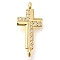 Brass Pave Clear Cubic Zirconia Connector Charms, Religion Cross Links, Real 16K Gold Plated, 20x9x3mm, Hole: 1.2mm