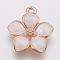 Zinc Alloy Enamel Pendants, Flower, Golden, White, 16.5x14.5x2.5~3mm, Hole: 1.5mm