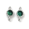 Brass Cubic Zirconia Flat Round Connector Charms, Rack Plating, Long-Lasting Plated, Platinum, Dark Green, 9x4.5~5x3mm, Hole: 1mm
