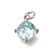 Brass Glass Charms, Rhomboid Charms, With Jump Rings Loop, Lead Free & Cadmium Free, Rack Plating, Lasting Plated, Faceted, Platinum, 10x8x4mm, Hole: 2mm