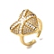 Brass Micro Pave Cubic Zirconia Cuff Rings for Women, Long-Lasting Plated, Cadmium Free & Lead Free, Heart, Real 18K Gold Plated, 19.5x20mm
