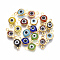 Handmade Evil Eye Lampwork Links connectors, with 304 Stainless Steel Findings, Flat Round, Golden, Mixed Color, 12.5x7x2.5mm, Hole: 1.5mm