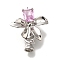 Brass Fold Over Clasps, Micro Pave Pink Cubic Zirconia, Cadmium Free & Nickel Free & Lead Free, Flower, Platinum, 33mm