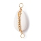 5Pcs Natural Shell Copper Wire Wrapped Connector Charms, with Brass Beads, Golden, 32x13x9mm, Hole: 2.8~3mm