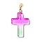 Two Tone Transparent Glass Pendants, with Golden Plated Iron Findings, Cross, Magenta, 28.5x18x4.5mm, Hole: 5.5x3mm