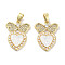 Brass Micro Pave Clear Cubic Zirconia Pendants, Cadmium Free & Lead Free, with Synthetic Opal and ABS Plastic Pearl, Real 18K Gold Plated, Heart Charms, Butterfly, 24x18x3mm, Hole: 5x3mm