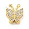 Brass Micro Pave Clear Cubic Zirconia Beads, Golden, Butterfly, 13x12x5mm, Hole: 1.8mm