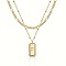 Brass Micro Pave Clear Cubic Zirconia Rectangle with Initial Pendant Double Layer Necklaces for Women, with 201 Stainless Steel Chain, Golden, Letter F, 15.75~19.69 inch(40~50cm)