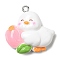Cute Opaque Resin Pendants, Duck Charms with Platinum Plated Iron Loops, White, 25.5x26x8mm, Hole: 1.7mm