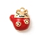 Brass Charms, Cadmium Free & Nickel Free & Lead Free, with Enamel, Real 18K Gold Plated, Fortune Cat Charm, Red, 10x9x4mm, Hole: 1.2mm