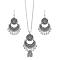 Flower & Moon Alloy Pendant Necklaces & Dangle Earrings Sets, Antique Silver, 450~510mm & 67x35mm