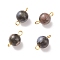 Natural Glaucophane Connector Charms, with Golden Tone Brass Double Loops, Round, 15x8.5mm, Hole: 2mm