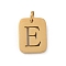 304 Stainless Steel Charms, with Jump Ring, Golden, Rectangle with Letter Charm, Letter E, 12.5x9.5x1.5mm, Hole: 3mm