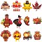 24Pcs 12 Styles Thanksgiving Day Resin & Acrylic Pendants, Turkey Pumpkin, Mixed Shapes, Mixed Color, 27~53x29~45x2~2.5mm, Hole: 1~2mm, 2pcs/style