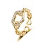 Heart Brass Micro Pave Clear Cubic Zirconia Hollow Open Cuff Rings for Women, Golden, 10mm, Adjustable