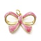Brass Enamel Pendants, with Jump Ring, Real 18K Gold Plated, Bowknot Charm, Hot Pink, 16x23.5x3.5mm, Hole: 3mm