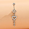 Brass Clear Cubic Zirconia Heart Dangle Belly Rings, with 316 Surgical Stainless Steel Curved Barbell Pins, Stainless Steel Color, 48mm