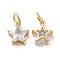 Rack Plating Brass Clear Cubic Zirconia Pendants, Long-Lasting Plated, Cadmium Free & Lead Free, with Jump Ring, Star Charm, Real 14K Gold Plated, 12x10x5mm, Hole: 4mm