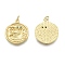 Brass Micro Pave Green Cubic Zirconia Pendants, Cadmium Free & Lead Free, with Jump Rings, Flat Round with Owl Pattern, Real 18K Gold Plated, 21x18x2.5mm, Hole: 3mm