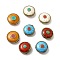 Brass Beeswax Beads, with Synthetic Turquoise, Flat Round, Antique Golden, 28~29.5x12.5~15mm, Hole: 1.8mm