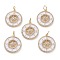 Brass Micro Pave Clear Cubic Zirconia Pendants, with White Enamel & Jump Rings, Flat Round with Compass, Real 18K Gold Plated, 22x20x2mm, Jump Ring: 6x1mm, 4mm Inner Diameter