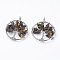 Natural Tiger Eye Pendants, with Brass Findings, Flat Round with Tree of Life, Platinum, 29x5~7mm, Hole: 4.5mm
