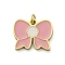 304 Stainless Steel Enamel Charms, with Jump Ring, Bowknot Charm, Real 18K Gold Plated, Ion Plating(IP), Pink, 11.5x14x1mm, Hole: 2.5mm
