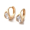Light Gold Brass Micro Pave Cubic Zirconia Hoop Earrings, Horse Eye, 12.5x7mm