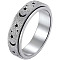 Non-Tarnish 201 Stainless Steel Moon and Star Rotatable Finger Ring, Spinner Fidget Band Anxiety Stress Relief Ring for Women, Stainless Steel Color, US Size 10(19.8mm)