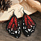 Bohemian Style Red Butterfly Wing Glass Bead Handmade Dangle Earrings, Black, 90x42mm