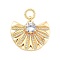 Brass Micro Pave Cubic Zirconia and Glass Pendants, Fan Charms, Cadmium Free & Nickel Free & Lead Free, Real 18K Gold Plated, Clear, 27x25x5.5mm, Hole: 4mm