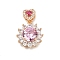 Brass Micro Pave Cubic Zirconia Pendants, Round with Heart Charms, Long-Lasting Plated, Lead Free & Cadmium Free, Plum, 22x14.5x7.5mm, Hole: 3.5x1.8mm
