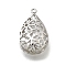 Brass Pendants, Cadmium Free & Nickel Free & Lead Free, Teardrop, Hollow, Platinum, 30x18x9mm, Hole: 1.8mm