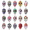 40Pcs 20 Styles Cinco de Mayo Alloy Enamel Connector Charms, Sugar Skull Links, Platinum, Mixed Color, 26x14mm, hole: 1.8mm, 2pcs/style