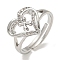 Heart with Letter Rack Plating Brass Micro Pave Clear Cubic Zirconia Adjustable Rings for Women, Lead Free & Cadmium Free, Platinum, Letter X, Inner Diameter: 16mm
