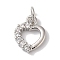 Rack Plating Brass & Clear Cubic Zirconia Pendants, with Jump Ring, Cadmium Free & Lead Free, Long-Lasting Plated, Heart, Platinum, 11x9x2mm, Hole: 4mm