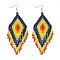 Bohemian Handmade Glass Seed Beads Tassel Dangle Earrings, Platinum, Rhombus, Yellow