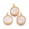 Brass Pendants, with Micro Pave Cubic Zirconia, Shell and Jump Rings, Flat Round with Virgin Mary, Clear, Golden, 18x15x3mm, Hole: 3mm