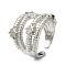 Clear Cubic Zirconia Star Cuff Ring, Brass Wide Band Open Finger Ring for Woman, Cadmium Free & Lead Free, Real Platinum Plated, US Size 7 1/4(17.5mm)