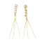 Brass Chains Tassel Big Pendnants, with Clear Glass, Real 18K Gold Plated, 73x6x5mm, Hole: 1mm