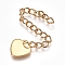 304 Stainless Steel Chain Extender, Curb Chain, with Charms, Heart, Golden, 61mm, Link: 4x3x0.5mm