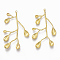 Brass Pendants, Nickel Free, Branch and Leaves, Raw(Unplated), 46x29x2mm, Hole: 1mm