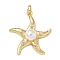 Brass Micro Pave Cubic Zirconia Pendants, Starfish, with ABS Imitation Pearl Beads, with Jump Ring, Real 18K Gold Plated, 23.5x22x7.5mm, Hole: 3.5mm