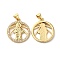 Rack Plating Brass Pave Cubic Zirconia Pendants, Lead Free & Cadmium Free, Long-Lasting Plated, Flat Round with Saint Jude Pattern Charm, Real 18K Gold Plated, 23x20x3mm, Hole: 4x3.5mm