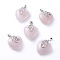 Natural Rose Quartz Pendants, with Platinum Tone Brass Ice Pick Pinch Bails, Heart, 31~32x25~26x11~12mm, Hole: 7x5mm