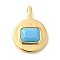Brass with Cubic Zirconia Pendants, Cadmium Free & Lead Free, Real 16K Gold Plated, Flat Round Charms, Deep Sky Blue, 20.5x15x4mm, Hole: 4x2.5mm