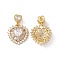 Brass Cubic Zirconia Slide Charms, Cadmium Free & Lead Free, Heart Pendants, Real 18K Gold Plated, 23x16x6mm, Hole: 5X2.5mm